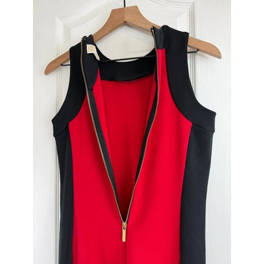 Michael Kors Women's Sleeveless Dress Red Black Polyester Viscose Size S Small
